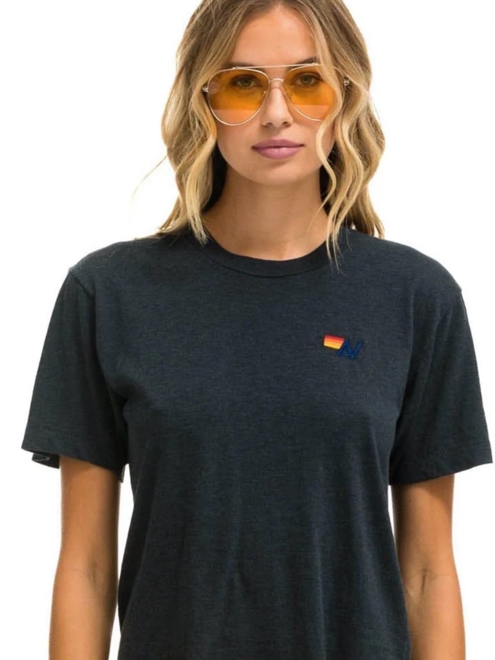 Aviator Nation Charcoal Tee with Sunset Logo- Made in USA